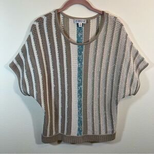 St. John Sport Open-Weave Short Sleeve Striped Wool-Blend Sweater Small